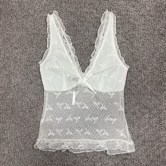 Kimchi Blue Tops - Kimchi Blue Babydoll Top Womens Small White Lace Sheer Cami Bow Coquette Tank